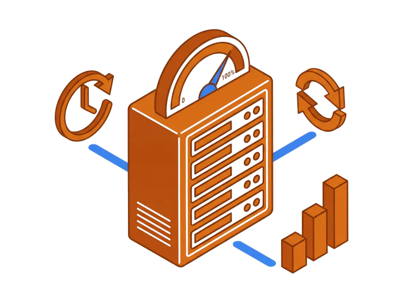 Illustration der Server-Uptime-Überwachung und Zuverlässigkeitsinfrastruktur